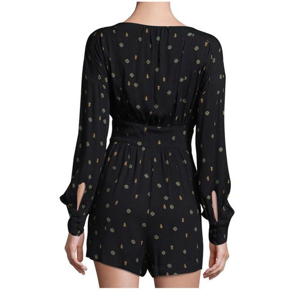 FREE PEOPLE Love Grows Romper Print Long Sleeve Leggy Short, Black Combo, XS - Picture 5 of 10